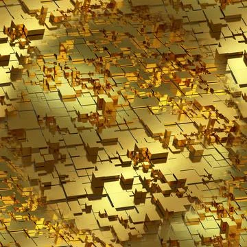 Seamless golden texture with random cubes. Golden futuristic background.  Stock Illustration