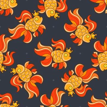 Seamless Goldfish Pattern Is Suitable For Textiles, Fabric, Printing On Leafl Stock Illustration
