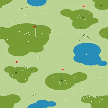 Seamless golf pattern with holes, flags, and ponds. Perfect for sport backg.. Stock Illustration