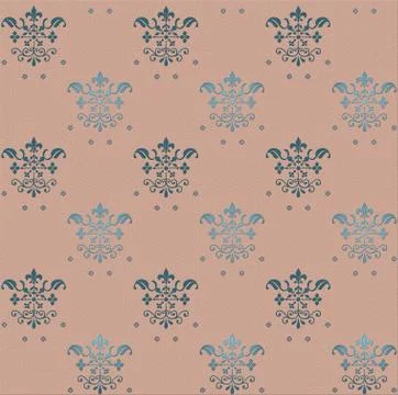 Seamless gothic wallpaper pattern on pink background with blue floral elements Stock Illustration