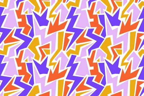 Seamless graffiti pattern with colorful geometric lightning and arrow shape.. 库存插图