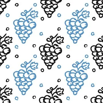 Seamless grape pattern. Doodle vector with grape icons. Vintage grape pattern Illustrazione stock