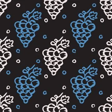 Seamless grape pattern. Doodle vector with grape icons. Vintage grape pattern Stock Illustration