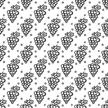 Seamless grape pattern. Doodle vector with grape icons. Vintage grape pattern Illustrazione stock