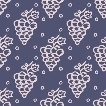 Seamless grape pattern. Doodle vector with grape icons. Vintage grape pattern Stock Illustration