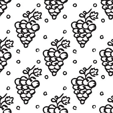 Seamless grape pattern. Doodle vector with grape icons. Vintage grape pattern Stock Illustration