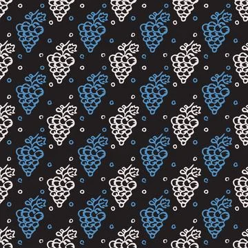 Seamless grape pattern. Doodle vector with grape icons. Vintage grape pattern Stock Illustration