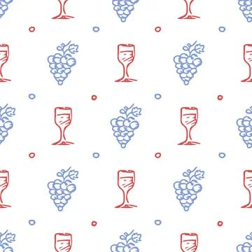 Seamless grape pattern. Doodle vector with grape icons. Vintage grape pattern Illustrazione stock