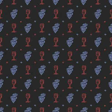 Seamless grape pattern. Doodle vector with grape icons. Vintage grape pattern Stock Illustration