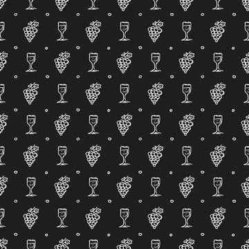 Seamless grape pattern. Doodle vector with grape icons. Vintage grape pattern Stock Illustration
