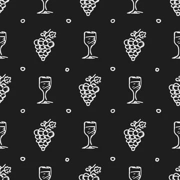 Seamless grape pattern. Doodle vector with grape icons. Vintage grape pattern Stock Illustration