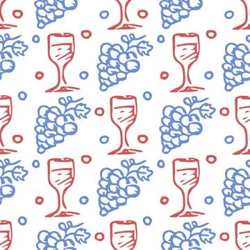 Seamless grape pattern. Doodle vector with grape icons. Vintage grape pattern Illustrazione stock