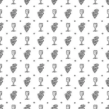 Seamless grape pattern. Doodle vector with grape icons. Vintage grape pattern Illustrazione stock