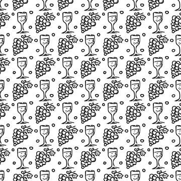 Seamless grape pattern. Doodle vector with grape icons. Vintage grape pattern Illustrazione stock