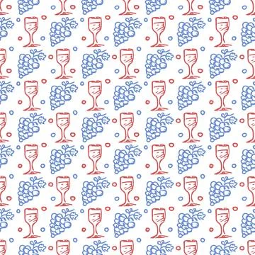 Seamless grape pattern. Doodle vector with grape icons. Vintage grape pattern Stock Illustration