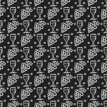 Seamless grape pattern. Doodle vector with grape icons. Vintage grape pattern Stock Illustration