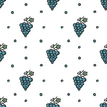 Seamless grape pattern. Doodle vector with grape icons. Vintage grape pattern Stock Illustration