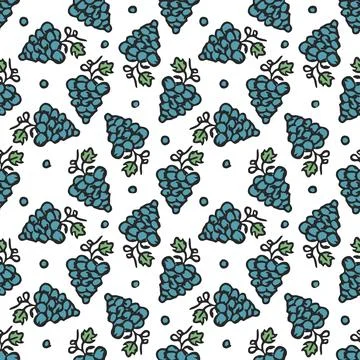 Seamless grape pattern. Doodle vector with grape icons. Vintage grape pattern Stock Illustration