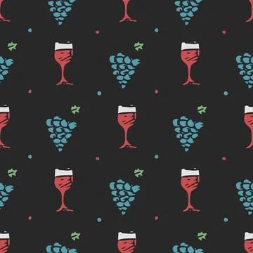 Seamless grape pattern. Doodle vector with grape icons. Vintage grape pattern Stock Illustration