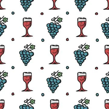 Seamless grape pattern. Doodle vector with grape icons. Vintage grape pattern Stock Illustration