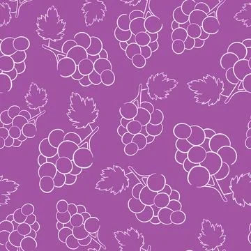 Seamless grape pattern with minimalist line art on a purple background. Perfect Stock Illustration