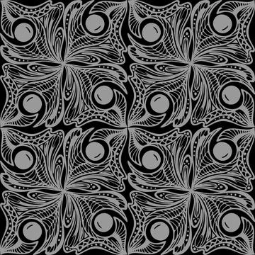 Seamless graphic abstract tile pattern, gray geometric ornament on black Illustrazione stock