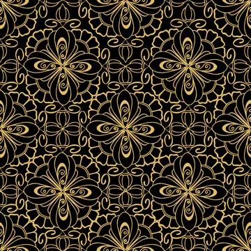 Seamless graphic abstract tile pattern, golden geometric ornament Stock Illustration