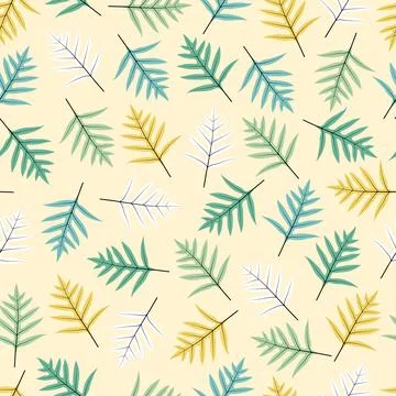 Seamless graphic ditsy pattern design of tropical exotic musk fern leaves Stock Illustration