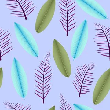 Seamless graphic ditsy pattern design of hand drawn palm and heliconia leaves Stock Illustration
