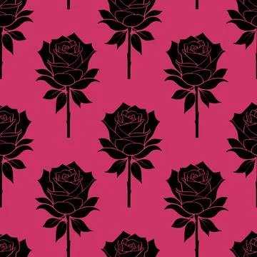 Seamless graphic floral pattern black roses on purple background, texture, .. Stock Illustration