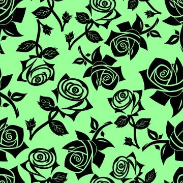 Seamless graphic floral pattern black roses on green background, texture, d.. Stock-Illustration