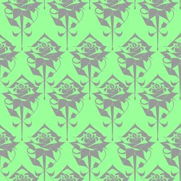 Seamless graphic floral pattern of gray roses on a green background, textur.. Illustrazione stock