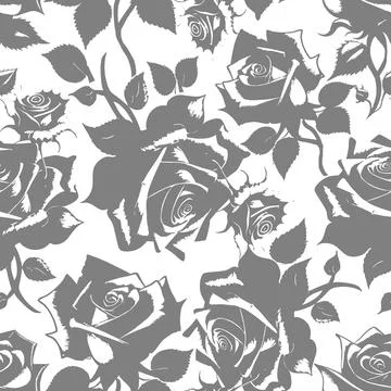 Seamless graphic floral pattern of gray roses on a white background, textur.. Stock Illustration