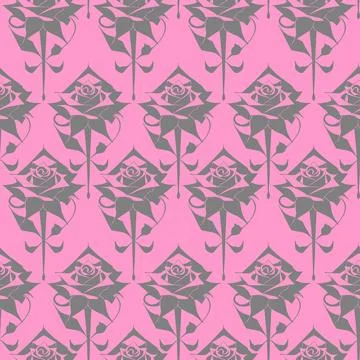 Seamless graphic floral pattern of gray roses on a pink background, texture.. Ilustración de archivo