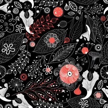 Seamless graphic floral pattern Stock Illustration