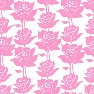 Seamless graphic floral pattern pink roses on white background, texture, desi Stock Illustration