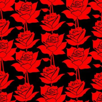 Seamless graphic floral pattern red roses on black background, texture, desig Stock Illustration