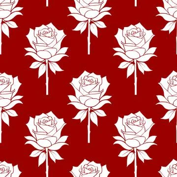 Seamless graphic floral pattern white roses on a red background, texture, d.. Stock Illustration