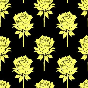 Seamless graphic floral pattern yellow roses on black background, texture, .. Stock Illustration