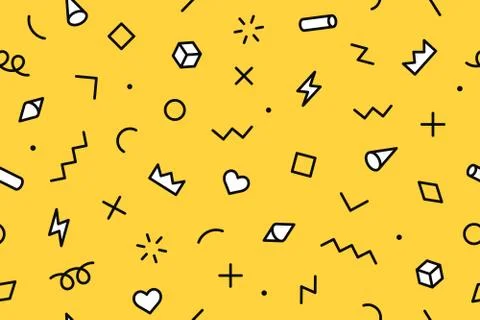 Seamless graphic pattern 80s-90s styles on color blue background Stock Illustration