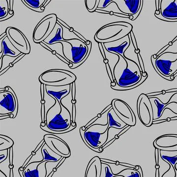 Seamless graphic pattern of black hourglasses on a gray background Illustrazione stock