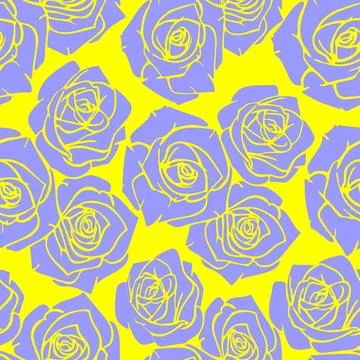 Seamless graphic pattern of blue silhouettes of roses on a yellow backgroun.. イラスト素材