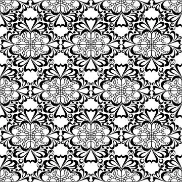 Seamless graphic pattern, floral black ornament tile on white Stock-Illustration