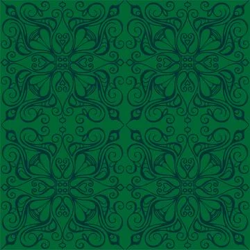 Seamless graphic pattern, floral dark green ornament tile on green background Illustrazione stock