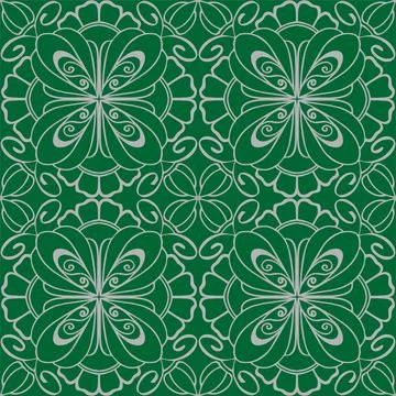 Seamless graphic pattern, floral gray ornament tile on green background Stock-Illustration