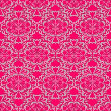 Seamless graphic pattern, floral gray ornament tile on pink background, tex.. Stock Illustration