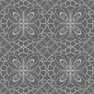 Seamless graphic pattern, floral light gray ornament tile on gray background 스톡 일러스트