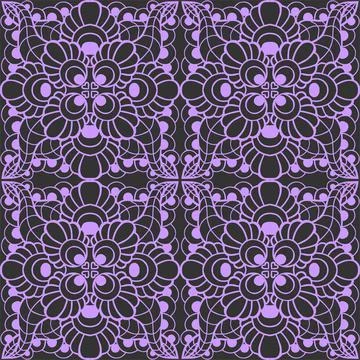 Seamless graphic pattern, floral lilac ornament tile on dark gray background Illustrazione stock