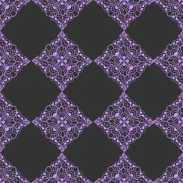 Seamless graphic pattern, floral lilac ornament tile on dark gray background Illustrazione stock