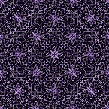 Seamless graphic pattern, floral lilac ornament tile on black background Stock-Illustration